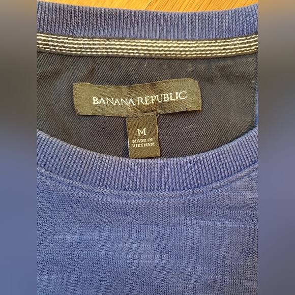 Banana Republic men' We Duo St Crew Royal Blue cream 100% cotton striped sweater - Picture 4 of 8